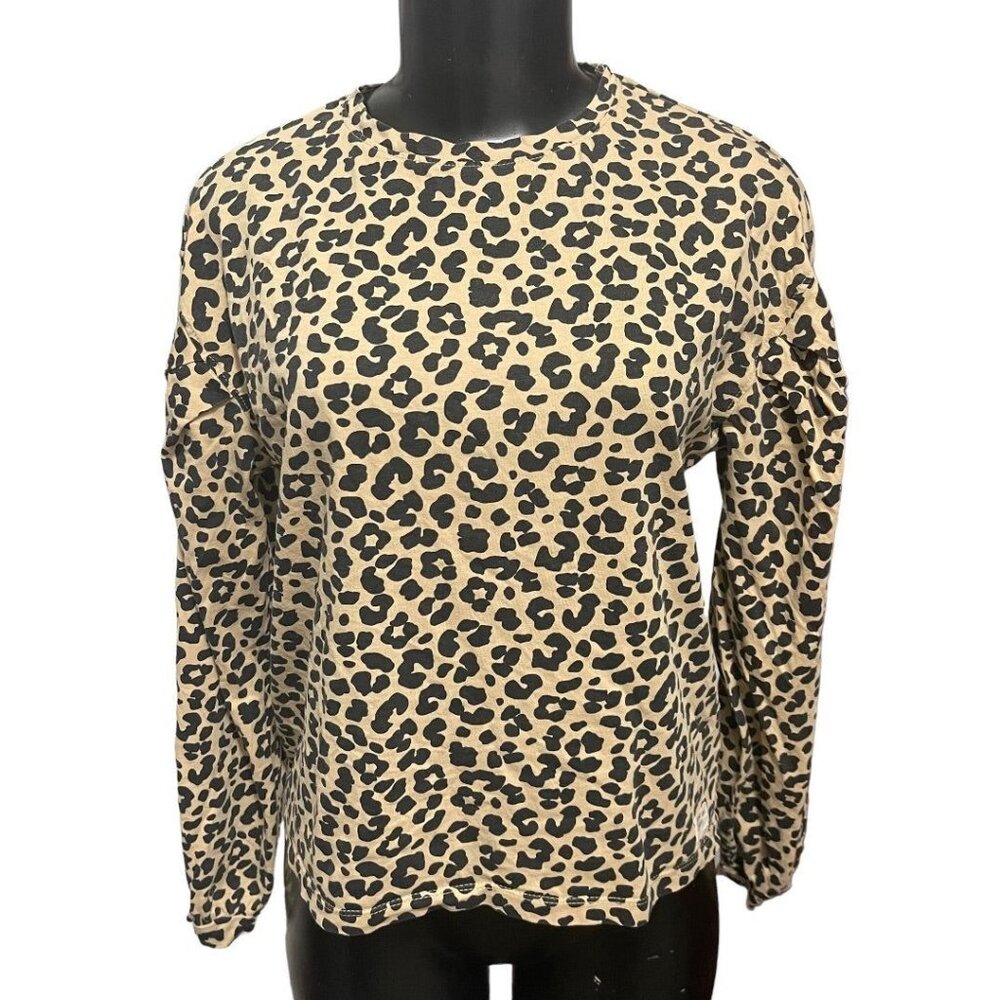 13-14 Zara Girls Crew Neck Long Sleeve Animal Print Cotton‎ Girls Shirt Brown